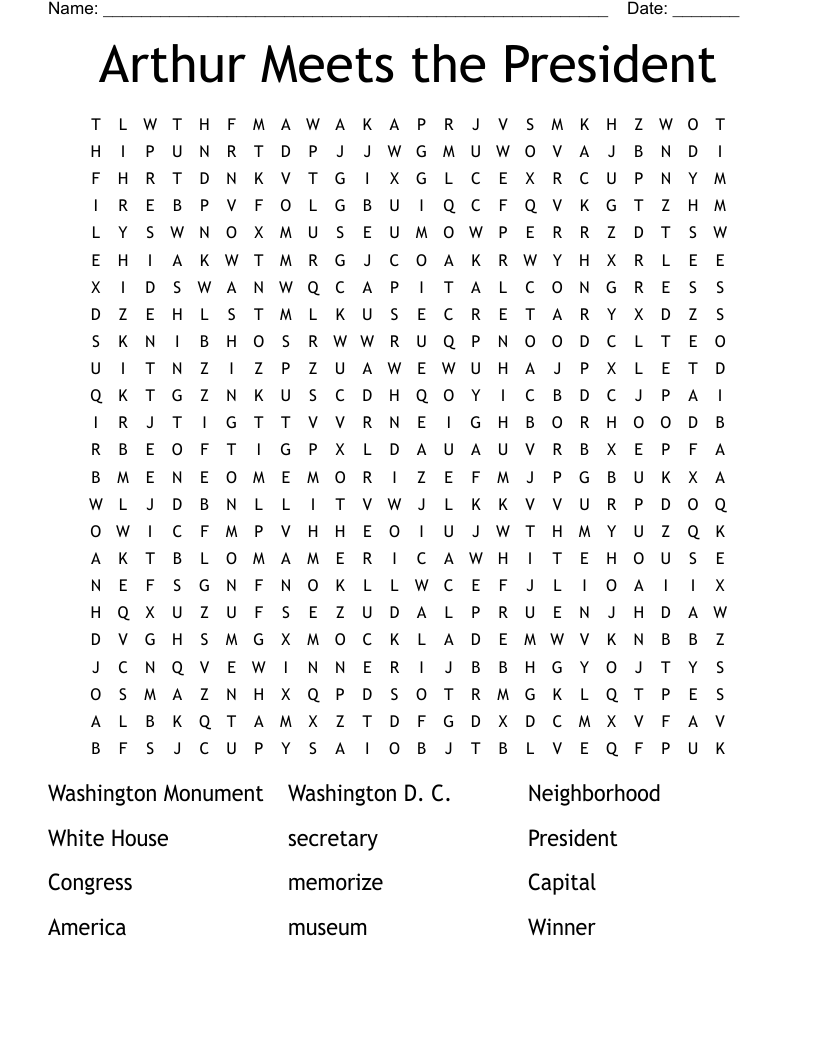 Arthur Meets the President Word Search