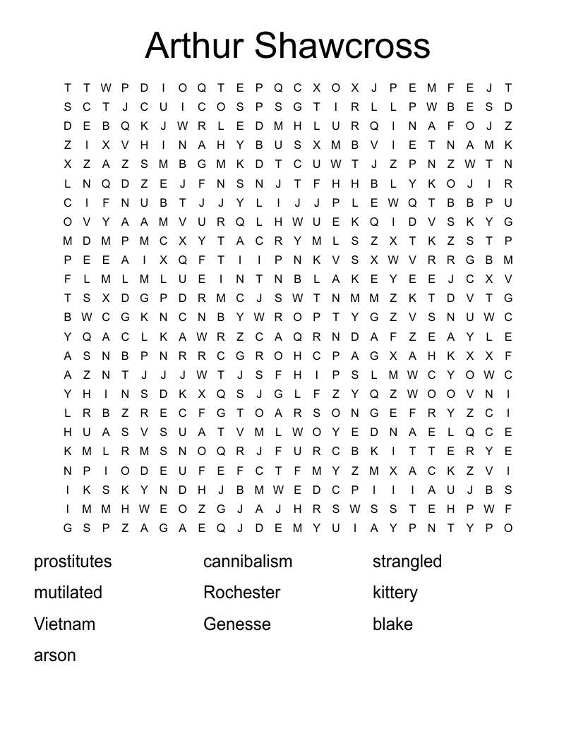 Arthur Shawcross  Word Search