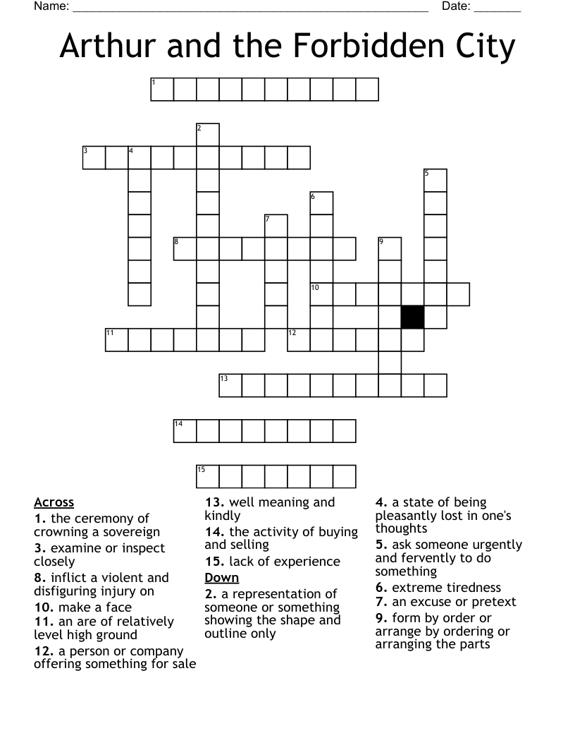 Arthur and the Forbidden City Crossword