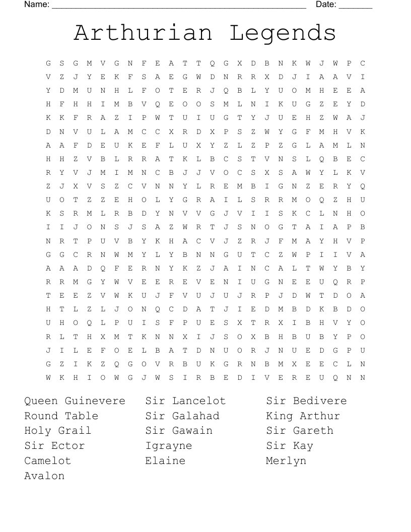 Arthurian Legends  Word Search