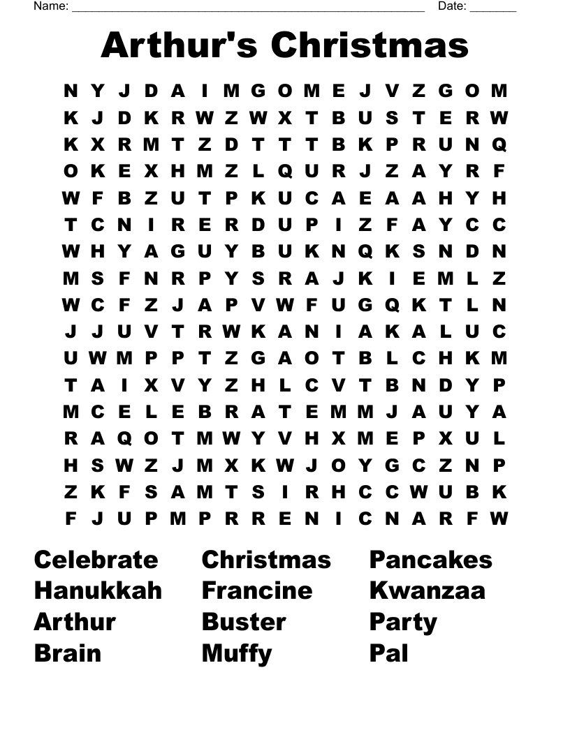 Arthur's Christmas Word Search