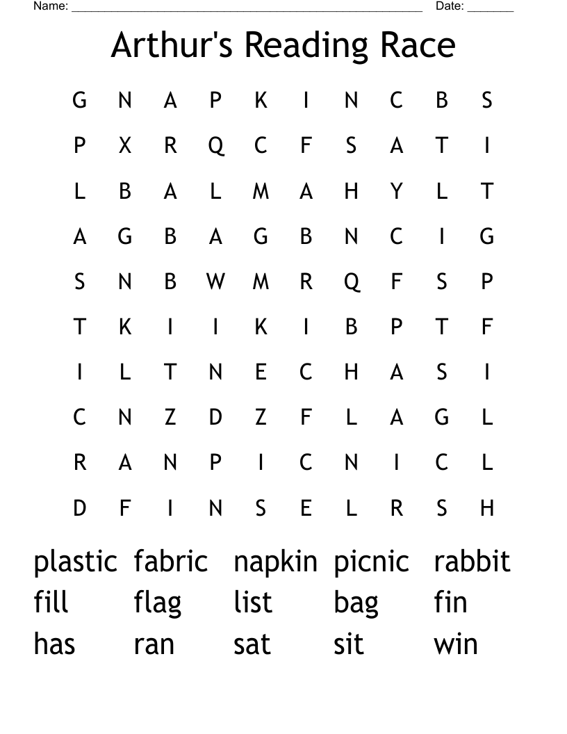 Arthur's Reading Race Word Search