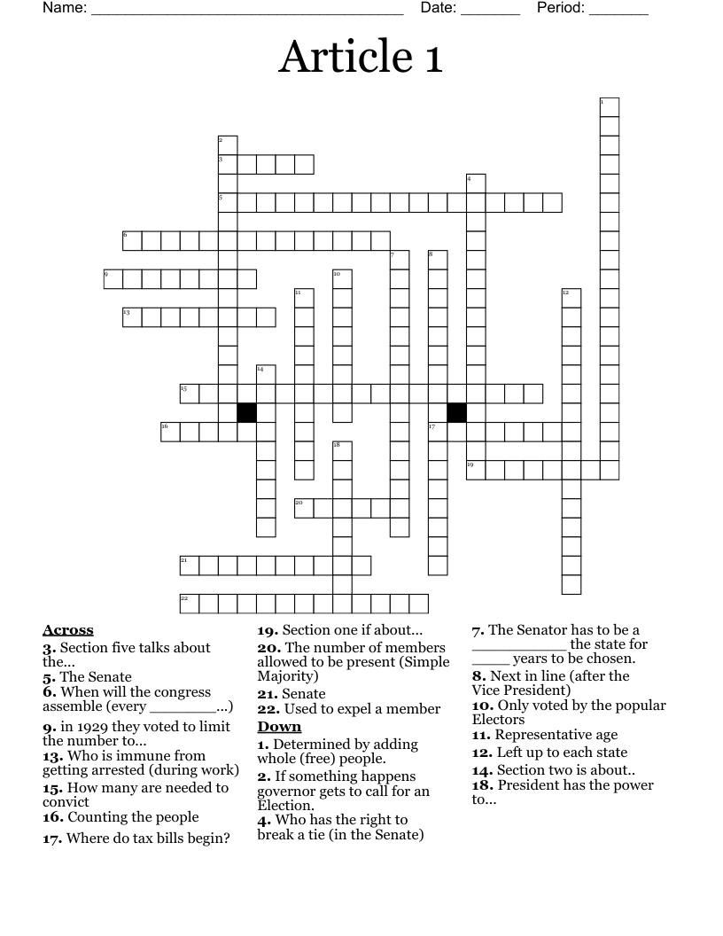 Article 1 Crossword
