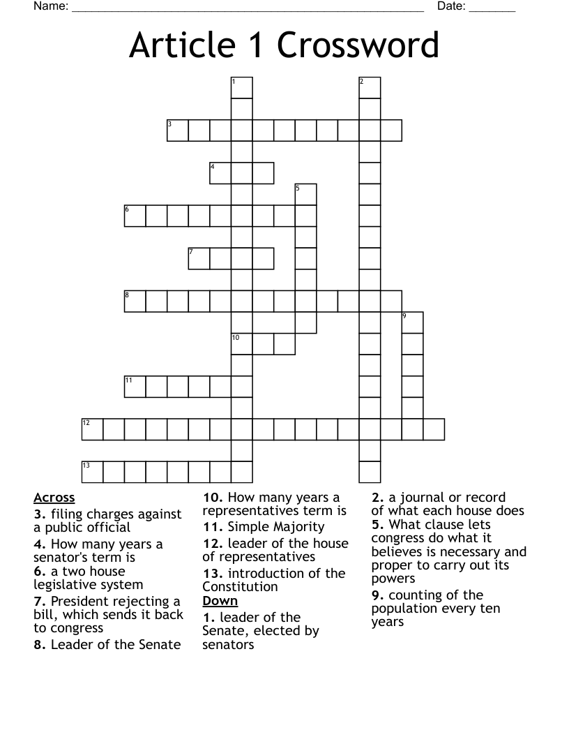Article 1 Crossword
