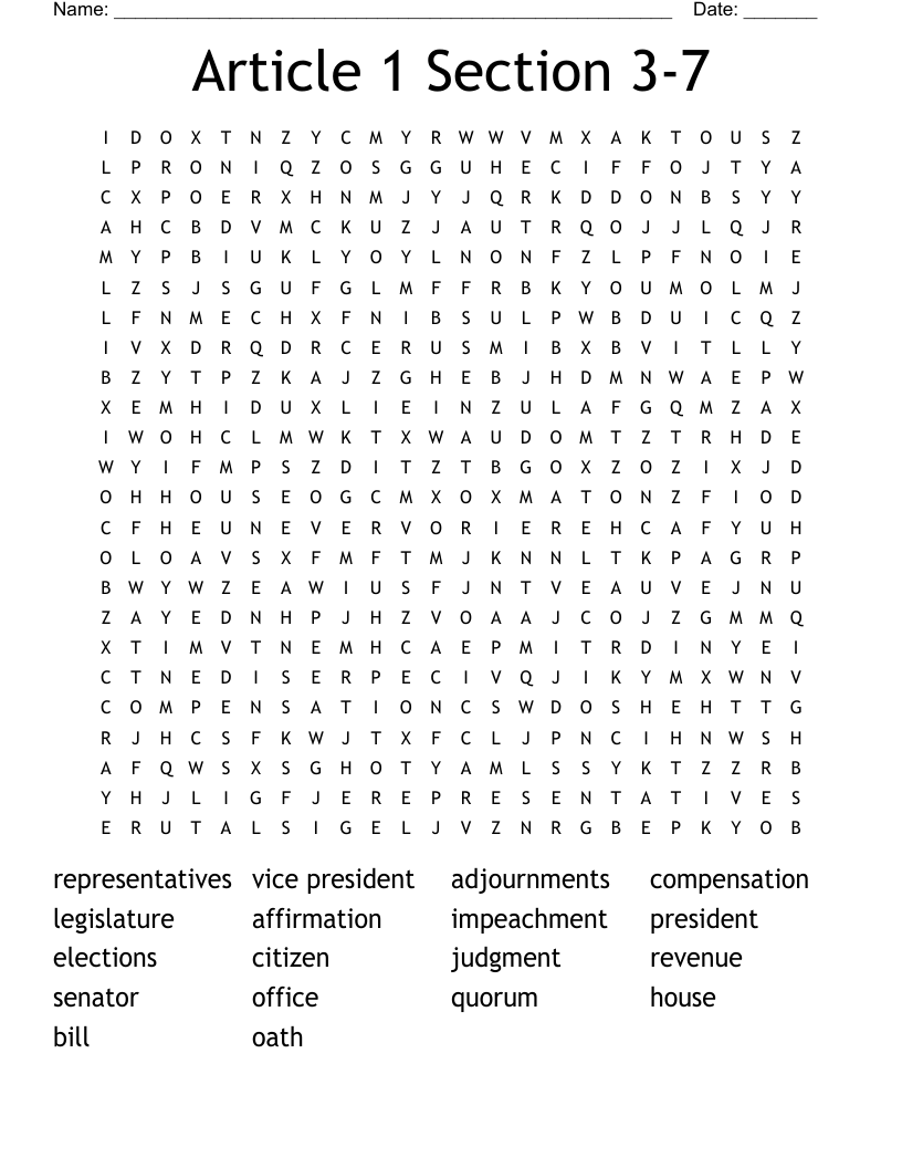 Article 1 Section 3-7 Word Search