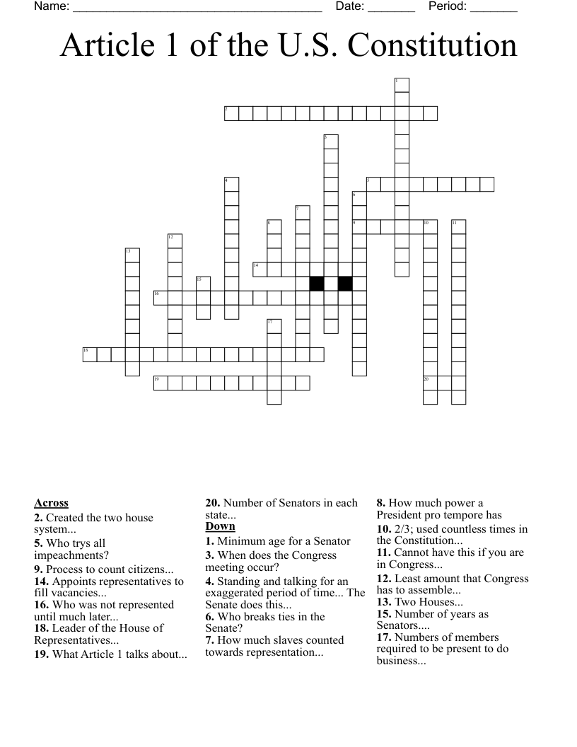 Article 1 of the U.S. Constitution Crossword