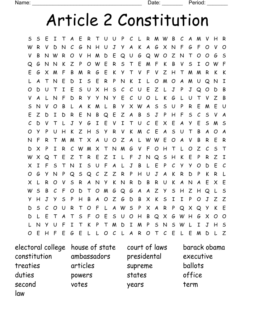 Article 2 Constitution Word Search