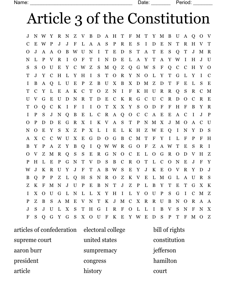 Article 3 of the Constitution Word Search