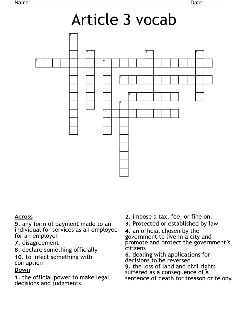 Article 3 vocab Crossword