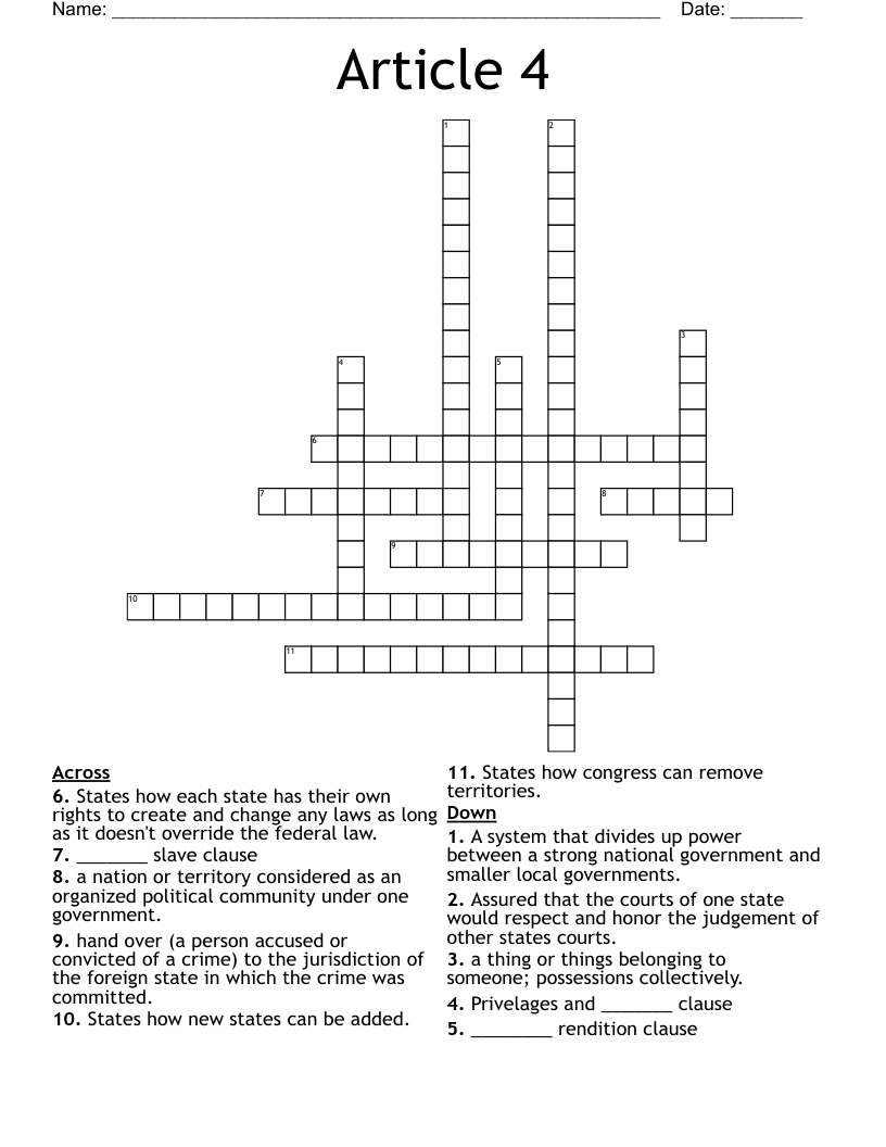 Article 4 Crossword