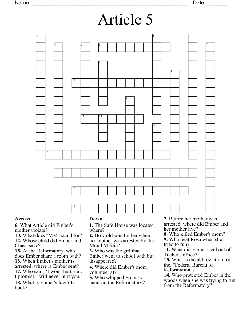 Article 5 Crossword