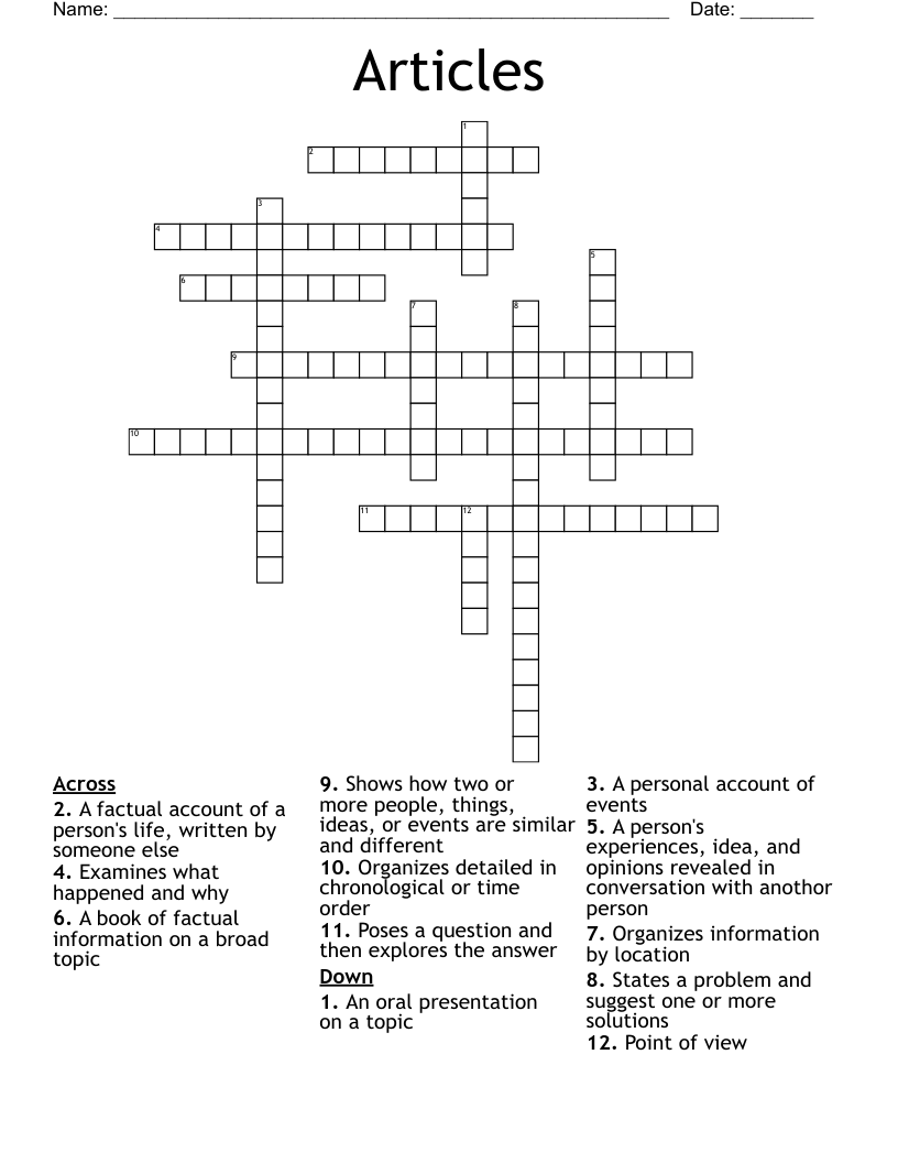 Articles Crossword
