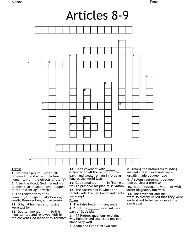 Articles 8-9 Crossword