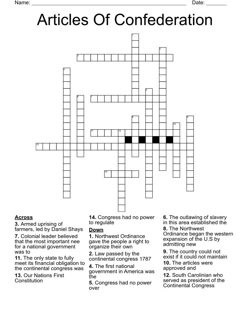 Articles Of Confederation Crossword