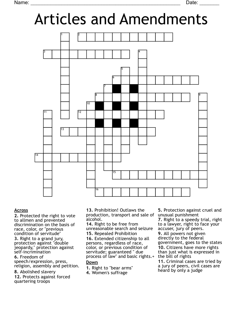 Articles and Amendments Crossword