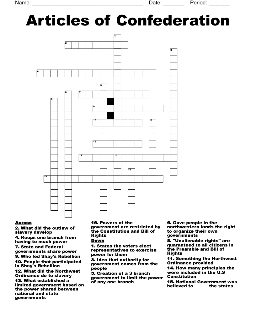 Articles of Confederation Crossword