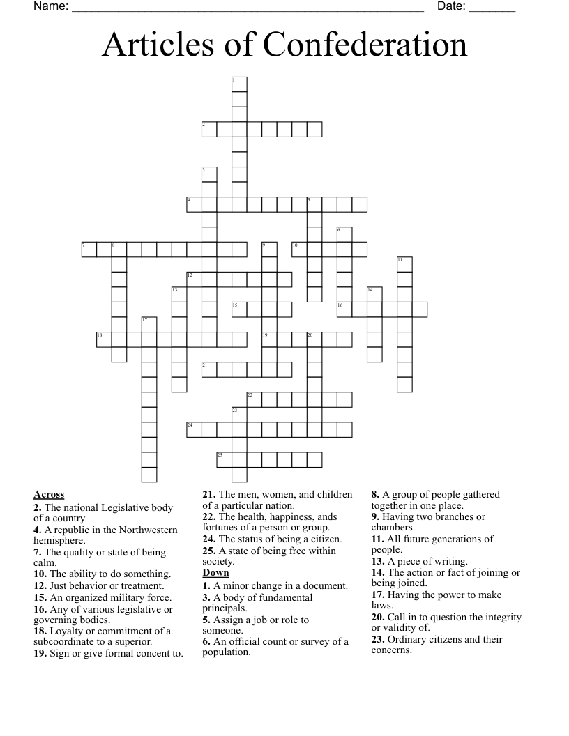Articles of Confederation Crossword