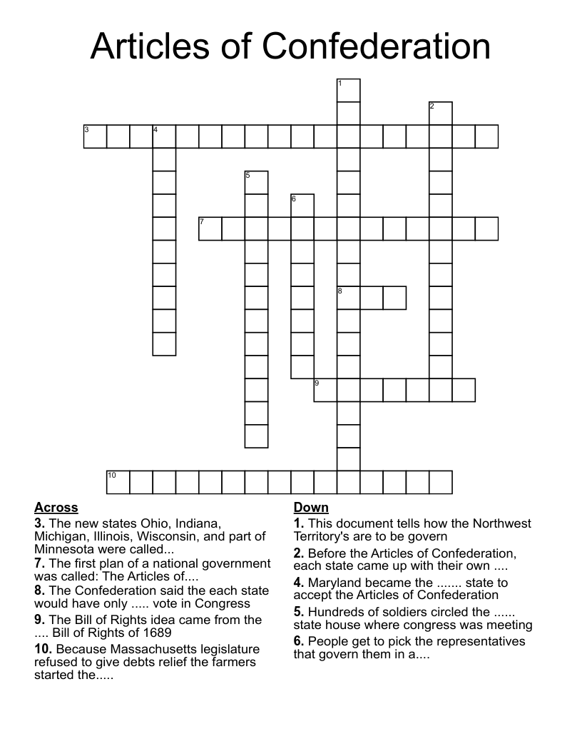Articles of Confederation Crossword