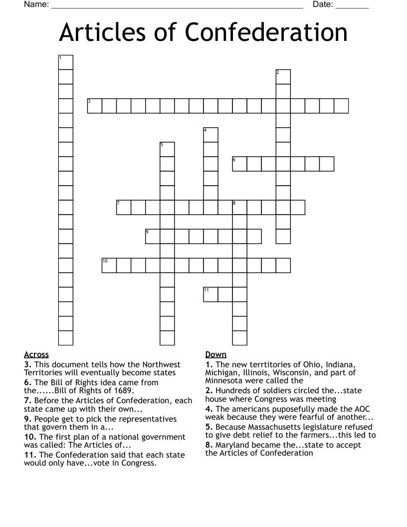 Articles of Confederation Crossword