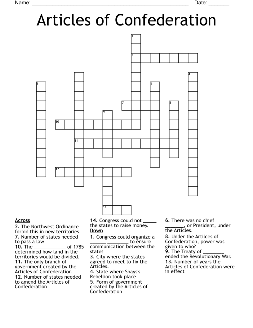 Articles of Confederation Crossword