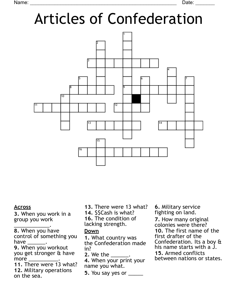 Articles of Confederation Crossword