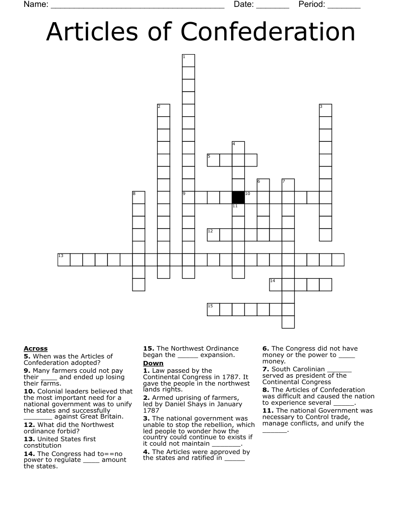 Articles of Confederation  Crossword
