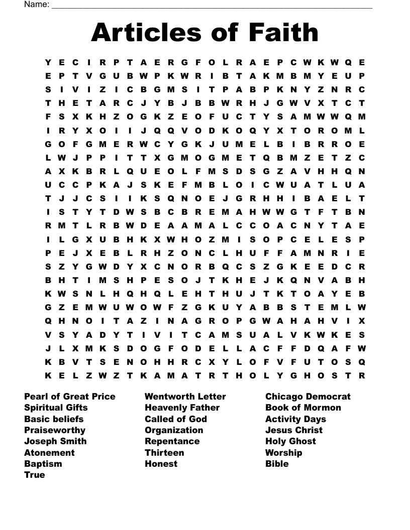 Articles of Faith Word Search