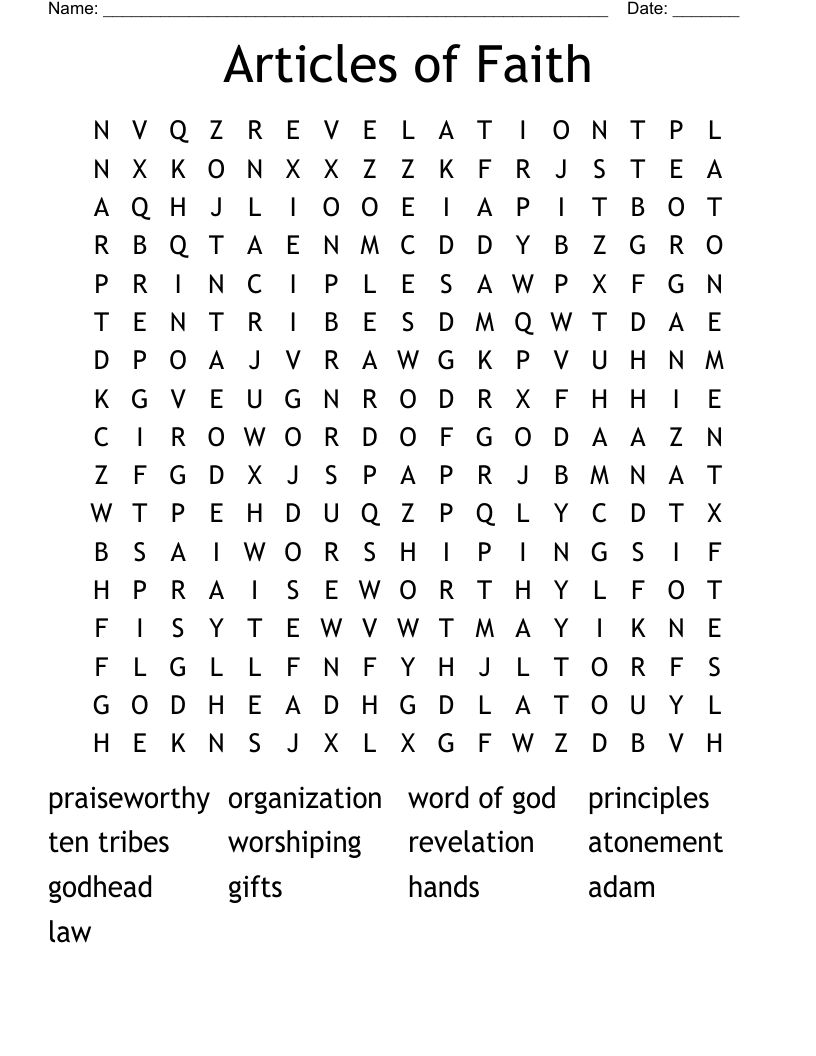 Articles of Faith Word Search