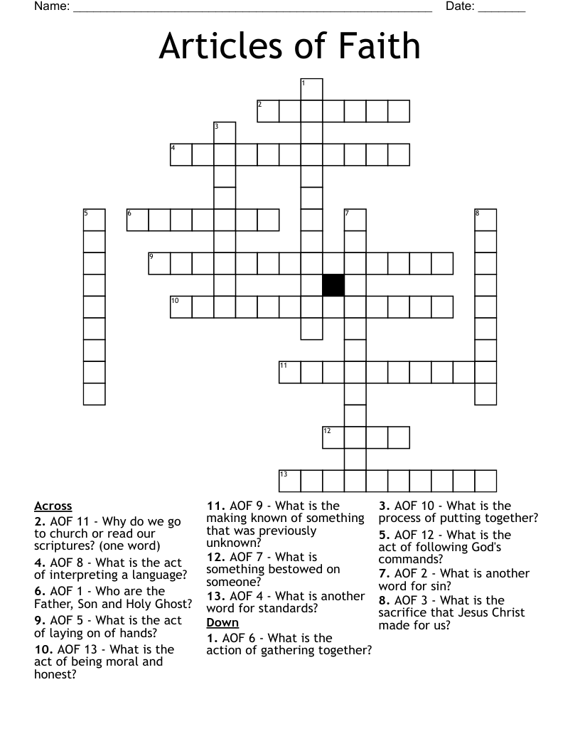 Articles of Faith Crossword
