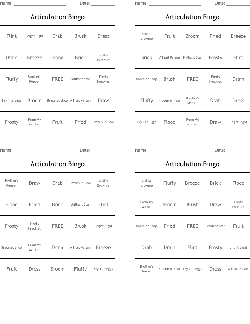 Articulation Bingo 