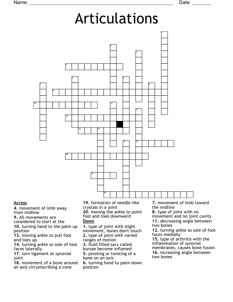 Articulations Crossword