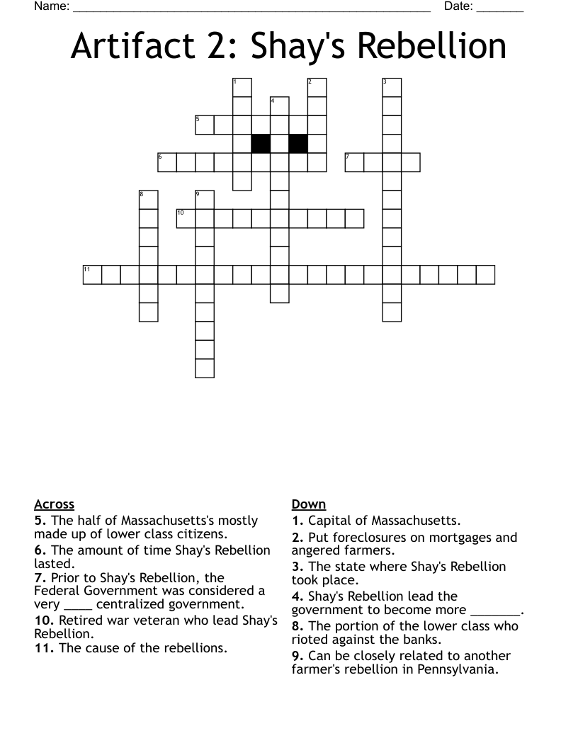 Artifact 2: Shay's Rebellion Crossword