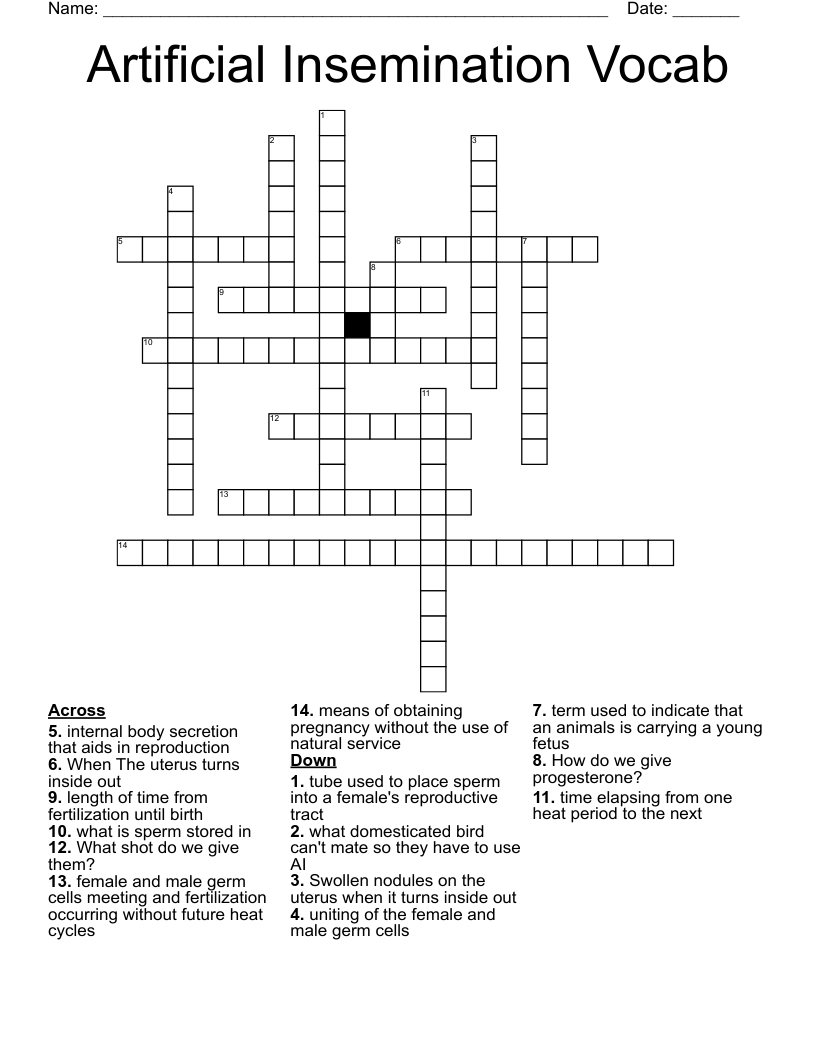 Artificial Insemination Vocab Crossword