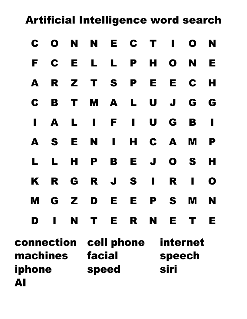 Artificial Intelligence word search