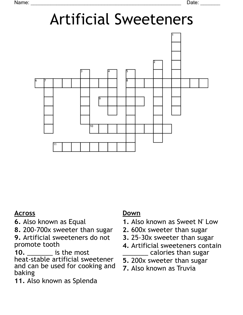 Artificial Sweeteners Crossword