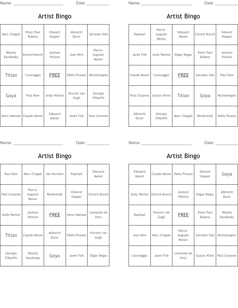 Artist Bingo