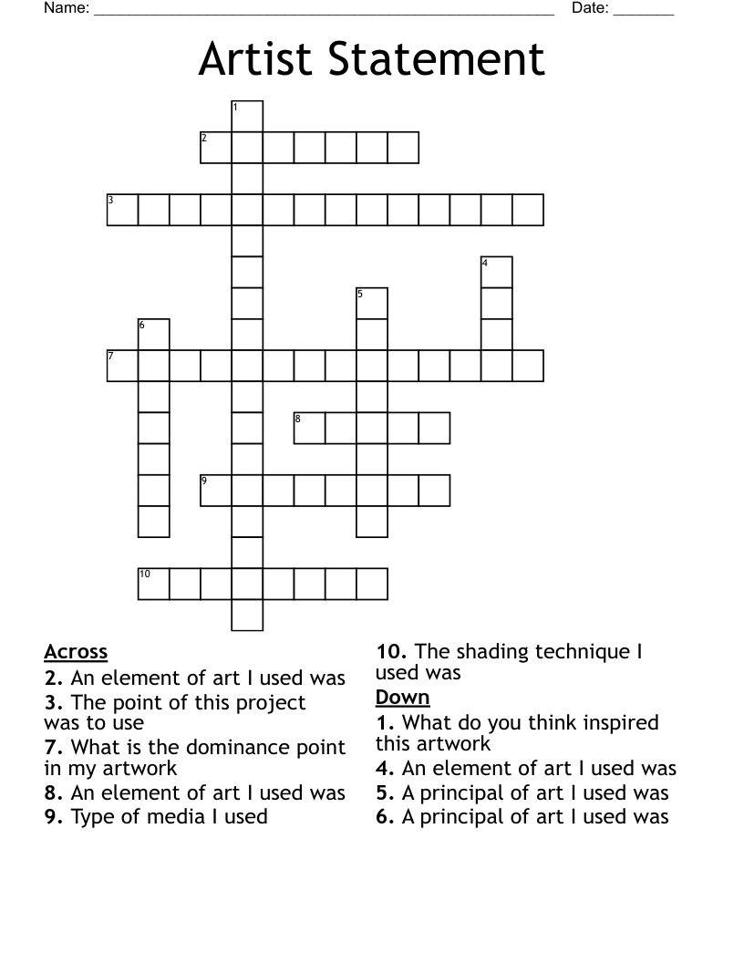 Artist Statement Crossword