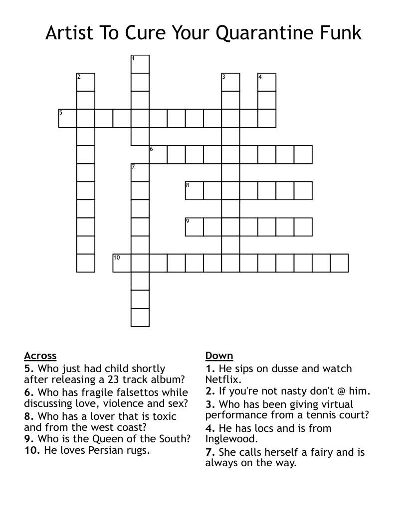 Artist To Cure Your Quarantine Funk  Crossword