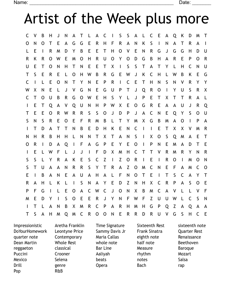 Artist of the Week plus more Word Search