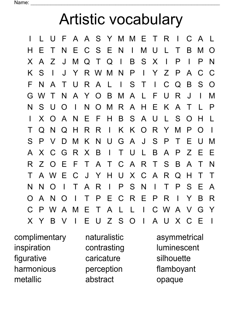 Artistic vocabulary Word Search