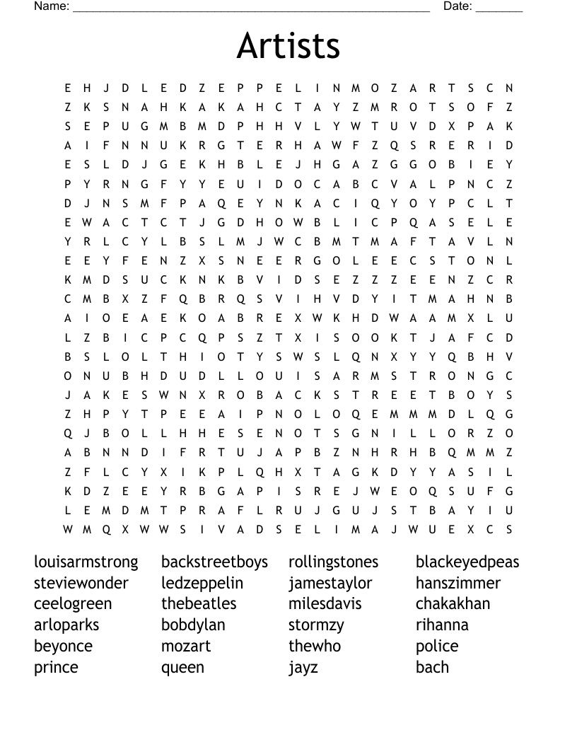 Artists Word Search