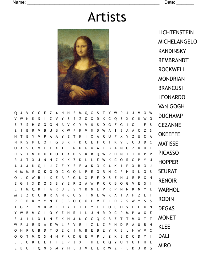 Artists Word Search