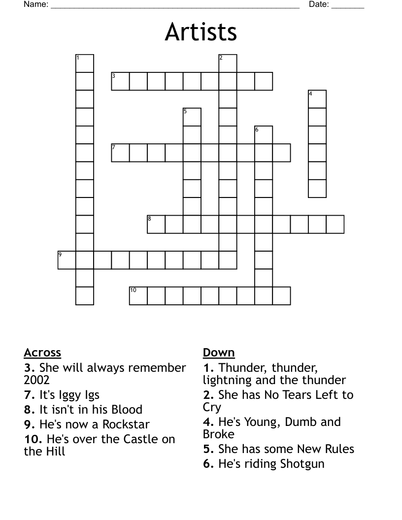 Artists Crossword