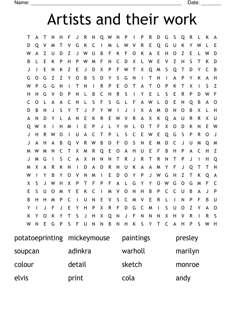 Artists and their work  Word Search