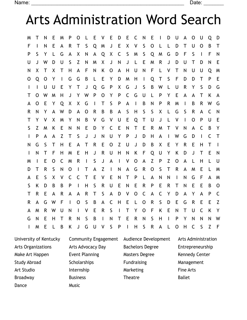 Arts Administration Word Search