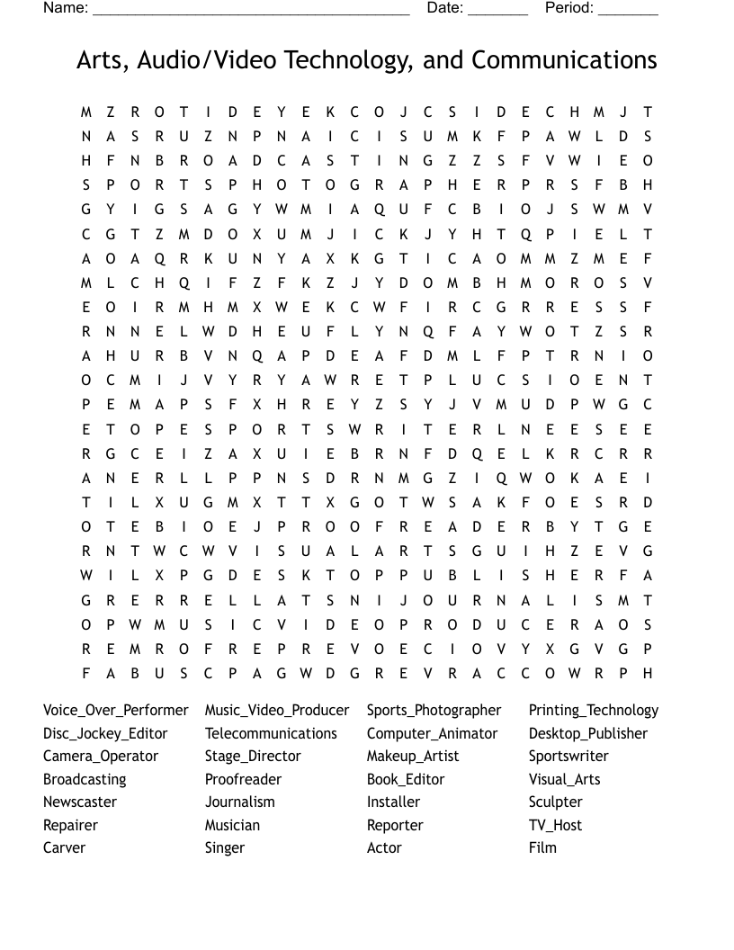 Arts, Audio/Video Technology, and Communications Word Search