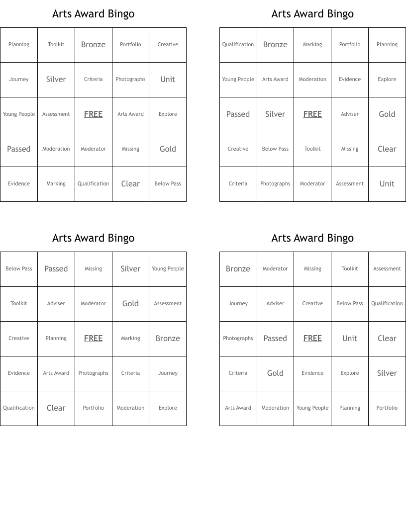 Arts Award Bingo