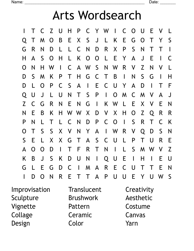 Arts Wordsearch