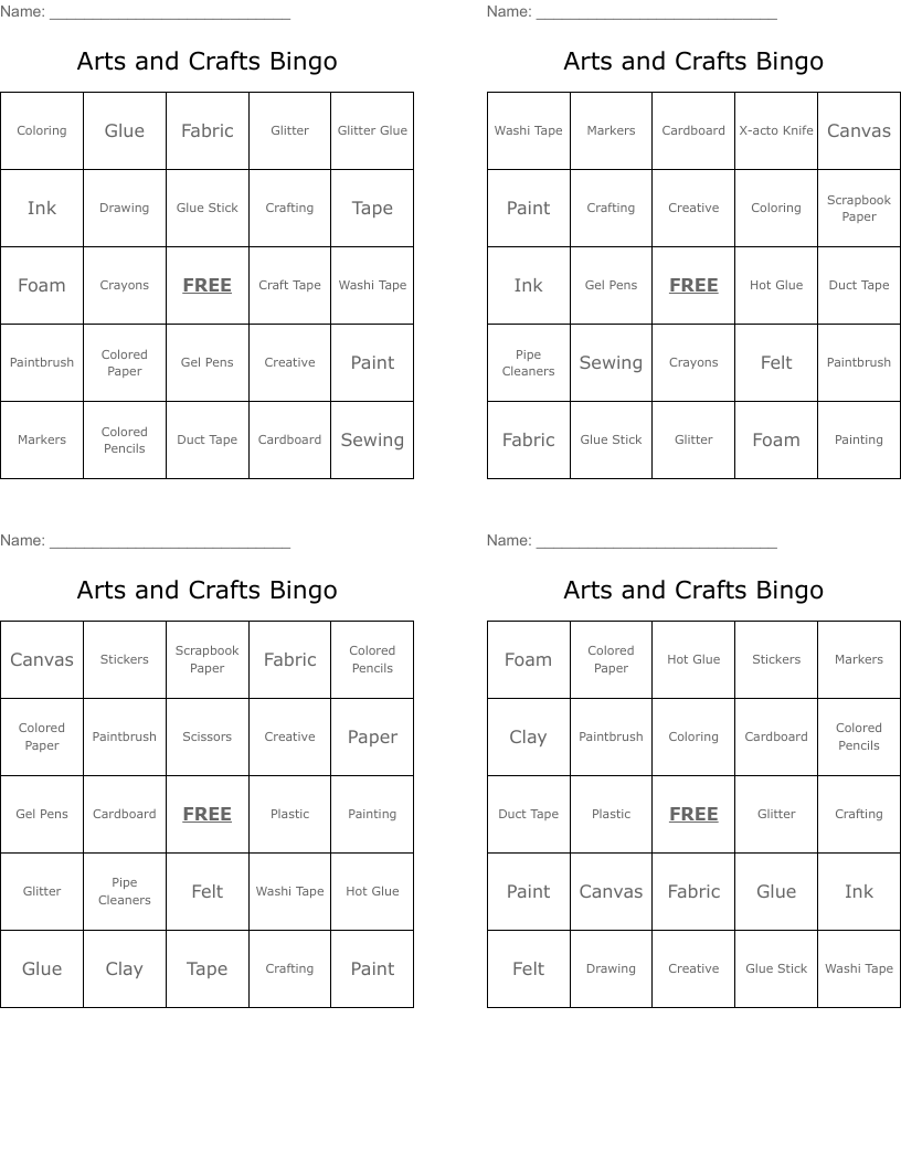 Arts and Crafts Bingo