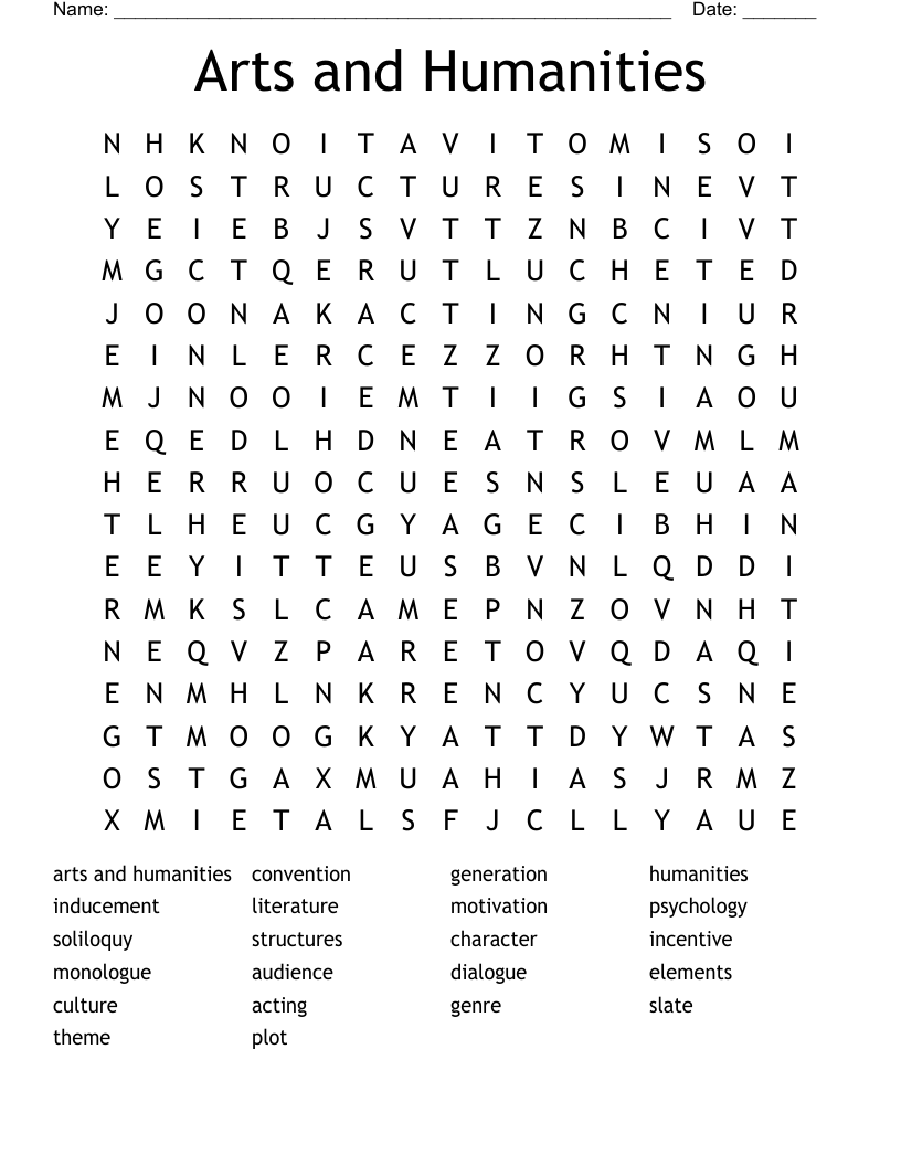 Arts and Humanities Word Search